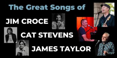 Promotional poster collage for a music show on a black background, featuring large blue and white typography and photos of musicians arranged around the text.